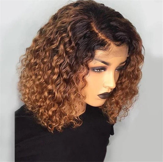 Short Curly Synthetic Wig - Ombre Gradient Colors for Women - WigWonders