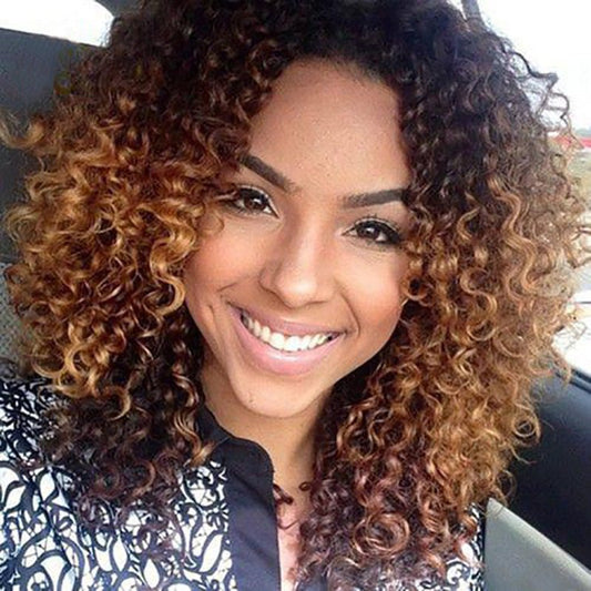 Short Kinky Curly Synthetic Wig with Ombre Brown - WigWonders