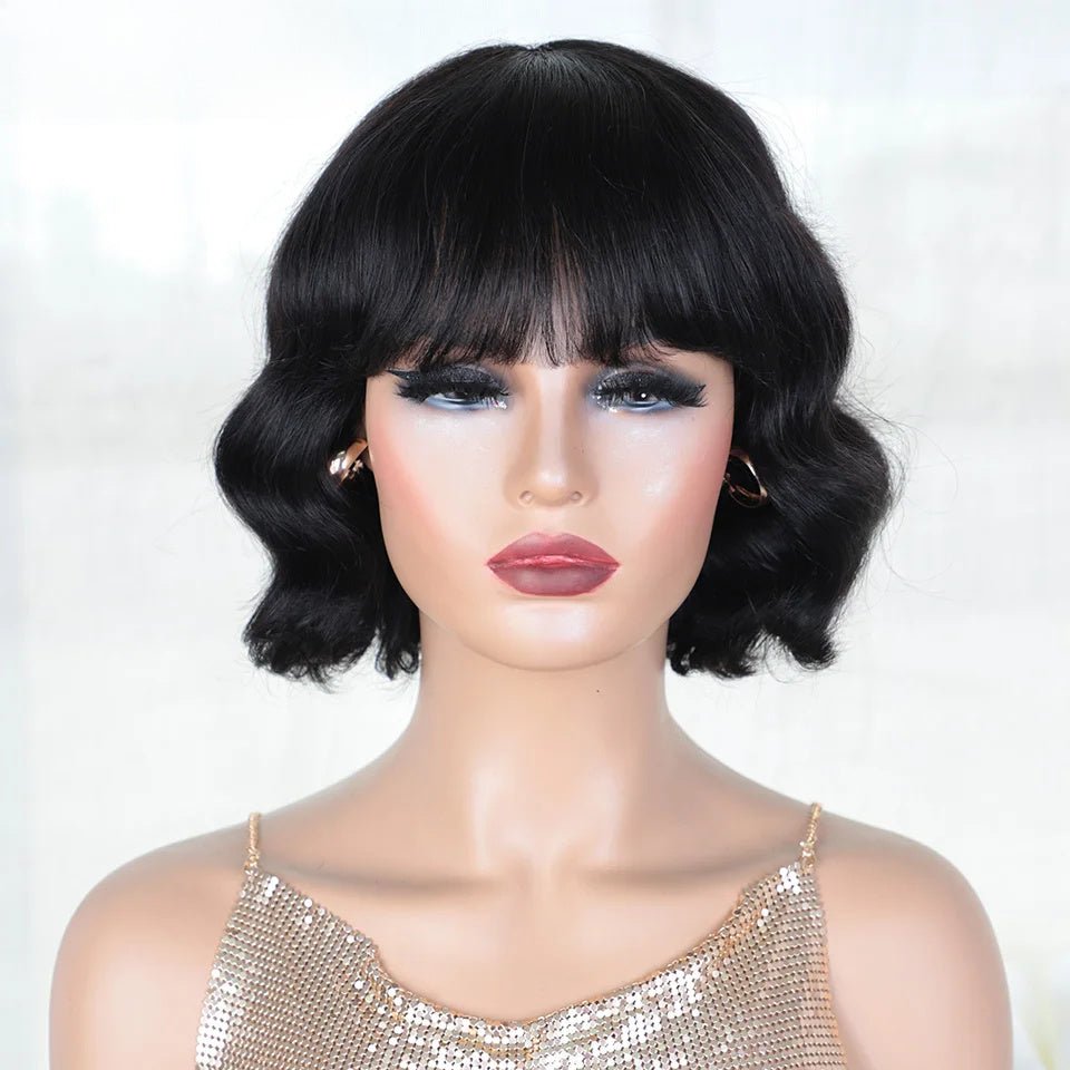 Short Pixie Bob Human Hair Wig with Bangs - Lace Front - WigWonders