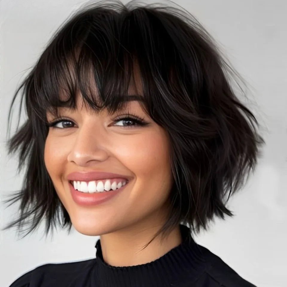 Short Pixie Bob Human Hair Wig with Bangs - Lace Front - WigWonders