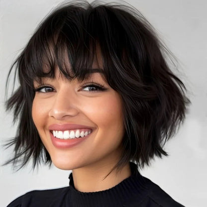 Short Pixie Bob Human Hair Wig with Bangs - Lace Front - WigWonders