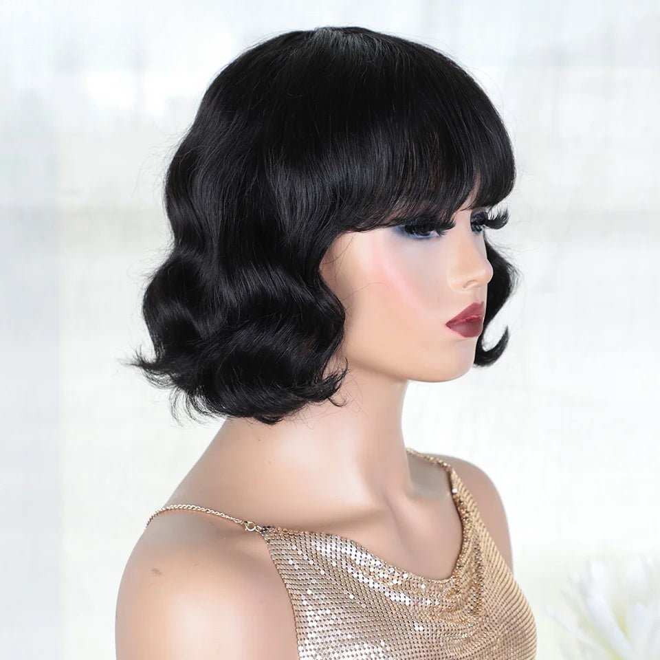 Short Pixie Bob Human Hair Wig with Bangs - Lace Front - WigWonders