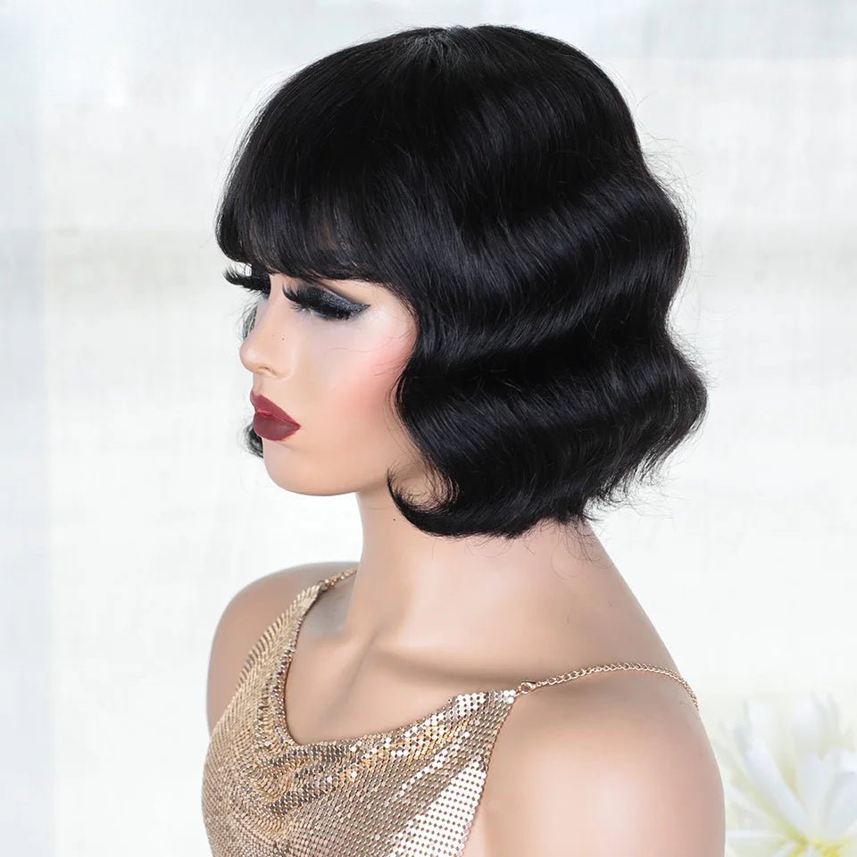 Short Pixie Bob Human Hair Wig with Bangs - Lace Front - WigWonders