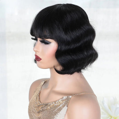 Short Pixie Bob Human Hair Wig with Bangs - Lace Front - WigWonders