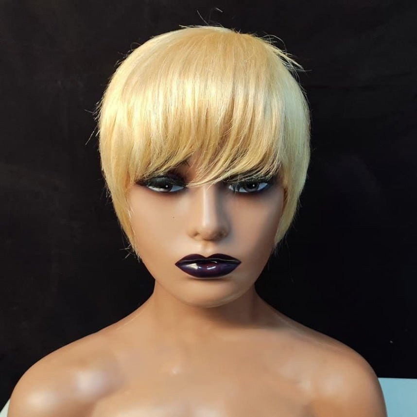 Short Pixie Human Hair Wig - Platinum Blonde - WigWonders