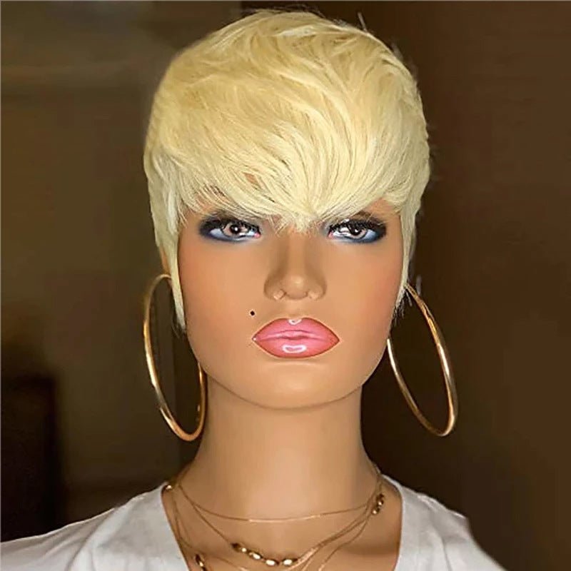 Short Pixie Human Hair Wig - Platinum Blonde - WigWonders
