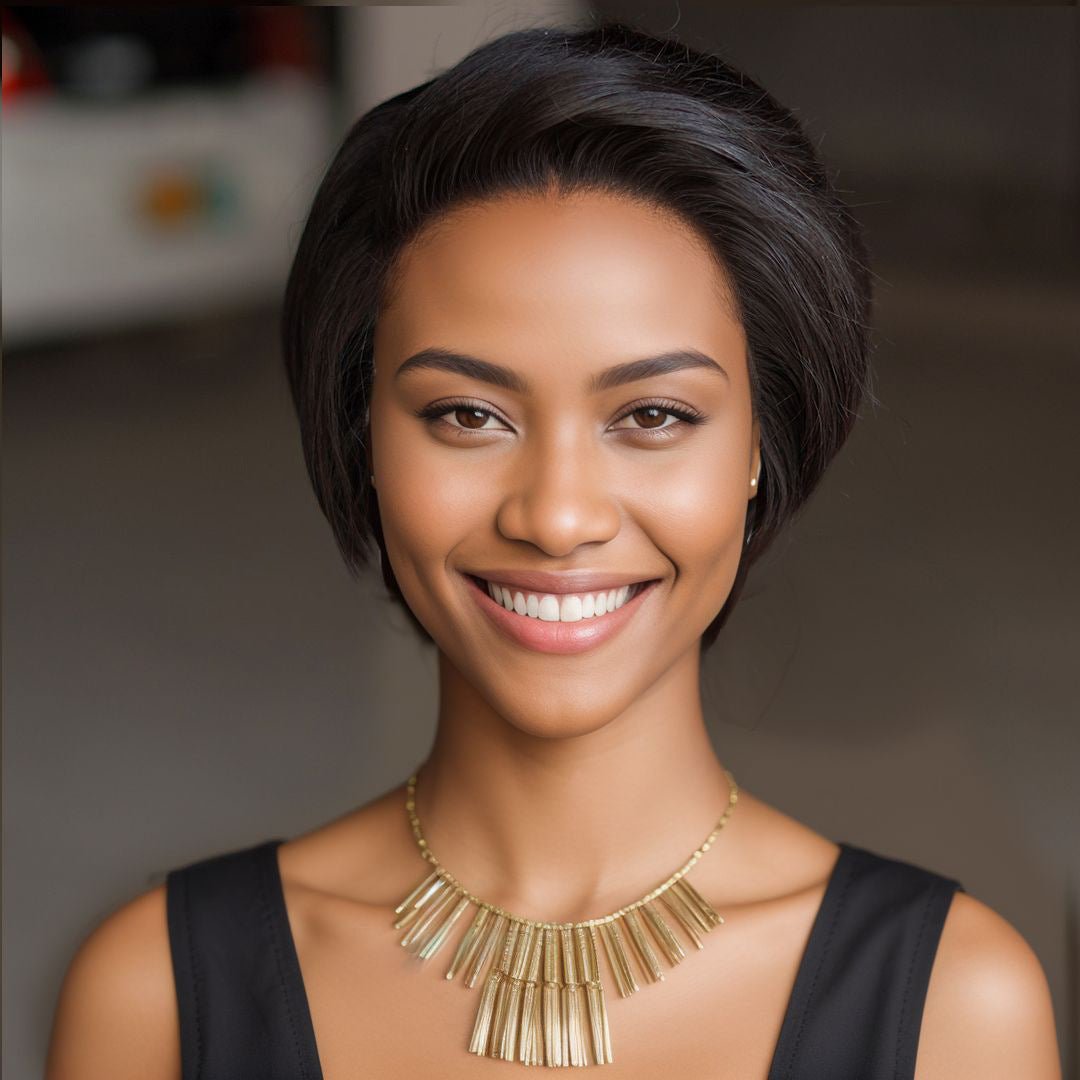 Short T - Lace Bob Pixie Human Hair Wig - 6 - 7" Black - WigWonders