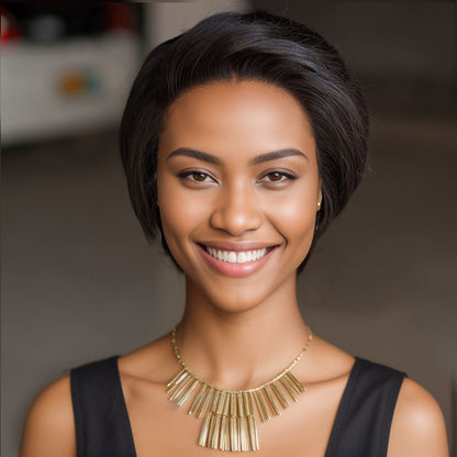 Short T - Lace Bob Pixie Human Hair Wig - 6 - 7" Black - WigWonders