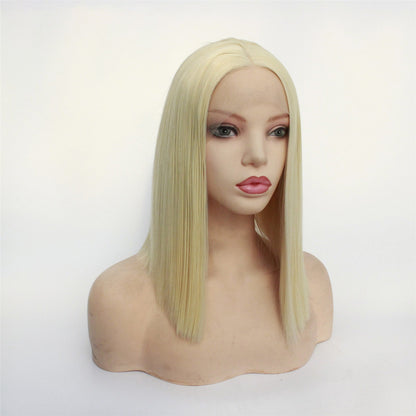 Shoulder Length Blonde Synthetic Lace Front Wig - Sleek Straight Style - WigWonders
