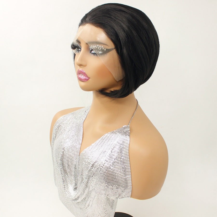 Sleek 6 - inch Black Synthetic Bob Wig - Glueless Front Style - WigWonders
