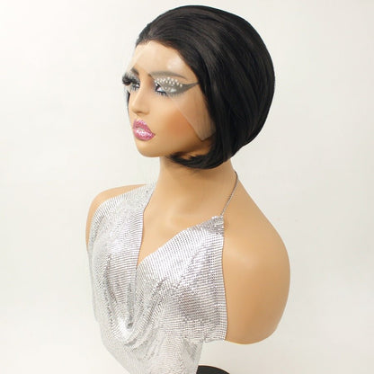 Sleek 6 - inch Black Synthetic Bob Wig - Glueless Front Style - WigWonders