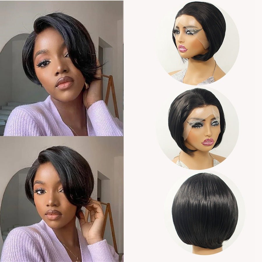 Sleek 6 - inch Black Synthetic Bob Wig - Glueless Front Style - WigWonders