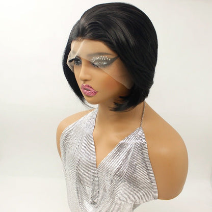 Sleek 6 - inch Black Synthetic Bob Wig - Glueless Front Style - WigWonders