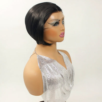 Sleek 6 - inch Black Synthetic Bob Wig - Glueless Front Style - WigWonders