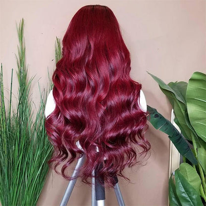Straight Burgundy Glueless Lace Front Wigs Human Hair 13x4 - WigWonders