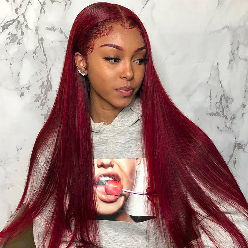 Straight Burgundy Glueless Lace Front Wigs Human Hair 13x4 - WigWonders