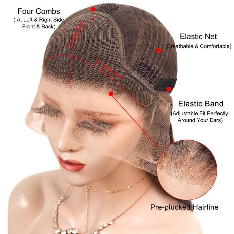 Straight Burgundy Glueless Lace Front Wigs Human Hair 13x4 - WigWonders