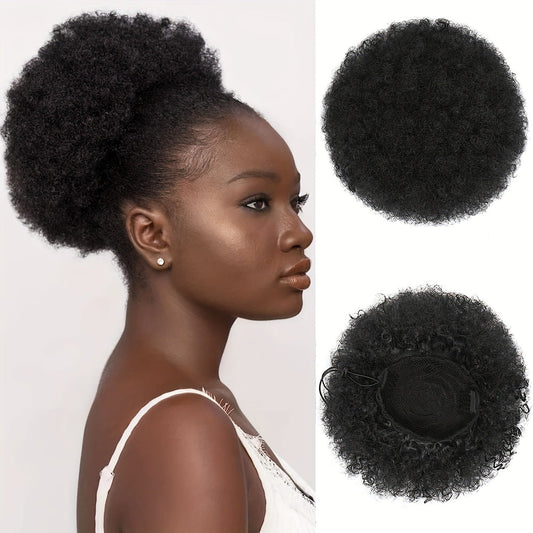 Synthetic Afro Puff Drawstring Ponytail Hair Bun - Large Black - WigWonders