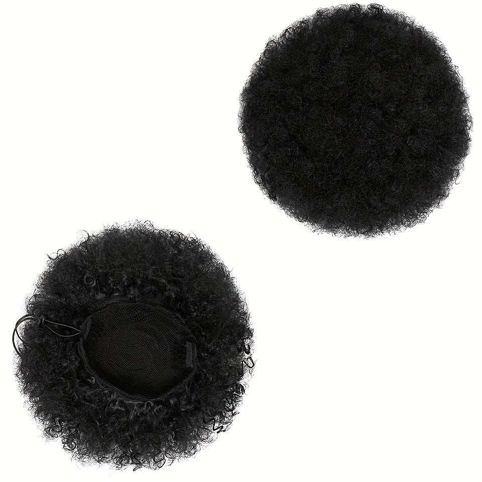 Synthetic Afro Puff Drawstring Ponytail Hair Bun - Large Black - WigWonders