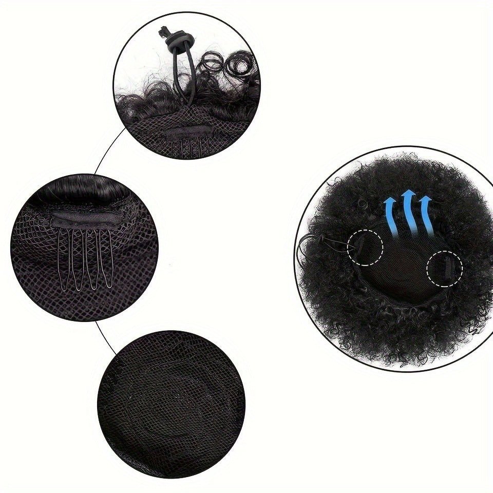 Synthetic Afro Puff Drawstring Ponytail Hair Bun - Large Black - WigWonders