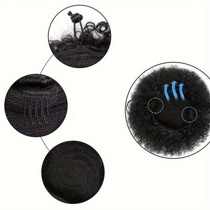 Synthetic Afro Puff Drawstring Ponytail Hair Bun - Large Black - WigWonders