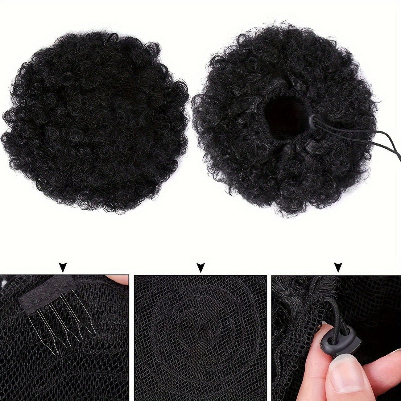 Synthetic Afro Puff Drawstring Ponytail Hair Bun - Large Black - WigWonders