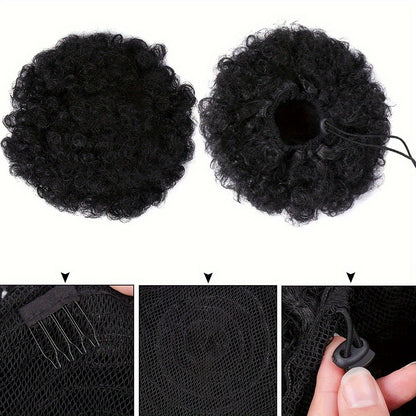 Synthetic Afro Puff Drawstring Ponytail Hair Bun - Large Black - WigWonders