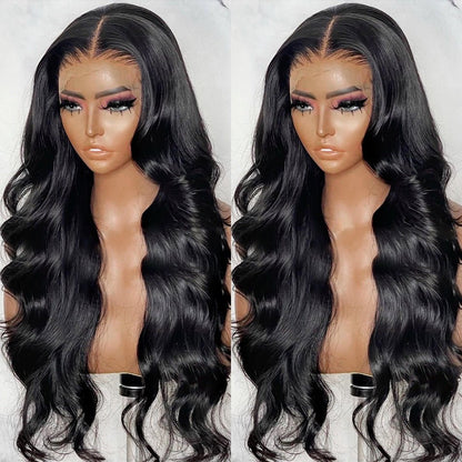 Synthetic Lace Front Wig Body Wave Long Black Heat Resistant Wig - WigWonders