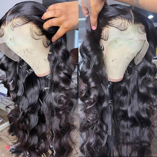 Synthetic Lace Front Wig Body Wave Long Black Heat Resistant Wig - WigWonders