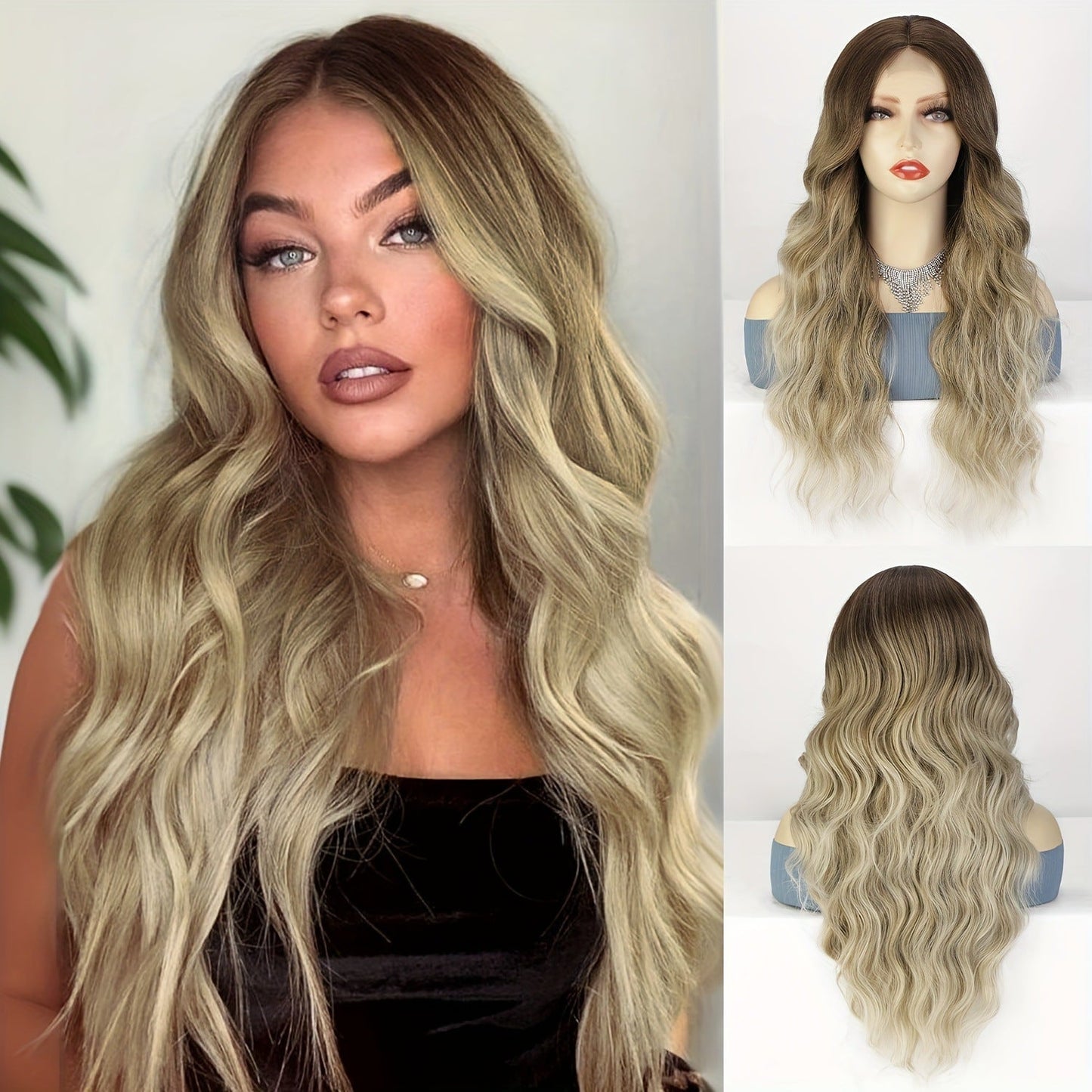 Synthetic Long Curly Lace Part Wig Highlighted Ombre - WigWonders