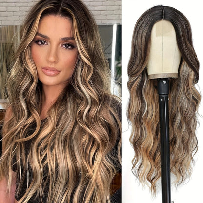 Synthetic Long Curly Lace Part Wig Highlighted Ombre - WigWonders