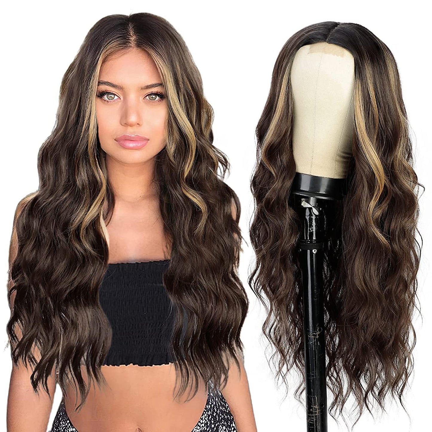 Synthetic Long Curly Lace Part Wig Highlighted Ombre - WigWonders
