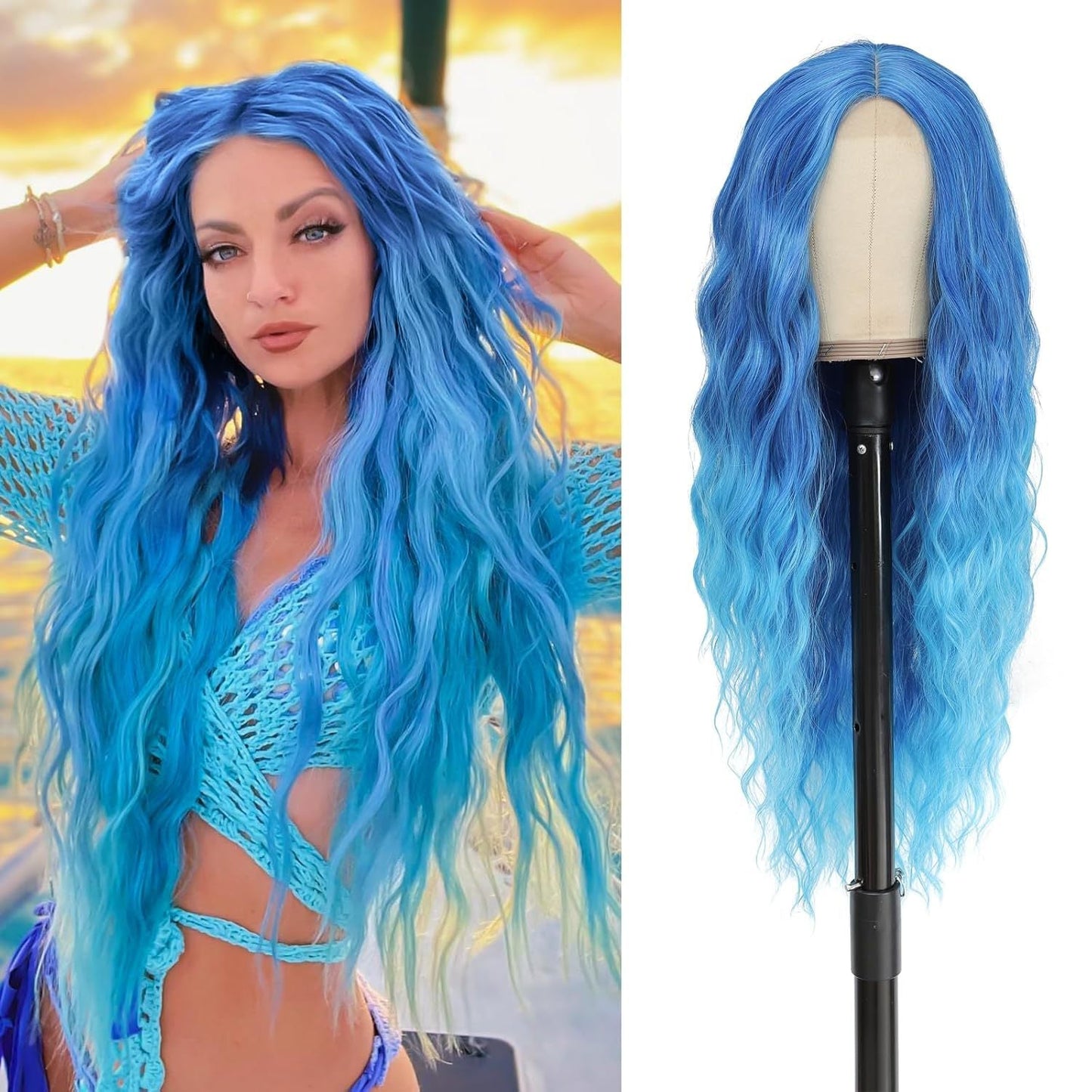 Synthetic Long Curly Lace Part Wig Highlighted Ombre - WigWonders