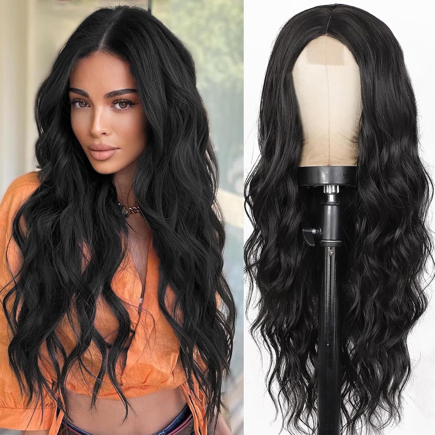 Synthetic Long Curly Lace Part Wig Highlighted Ombre - WigWonders