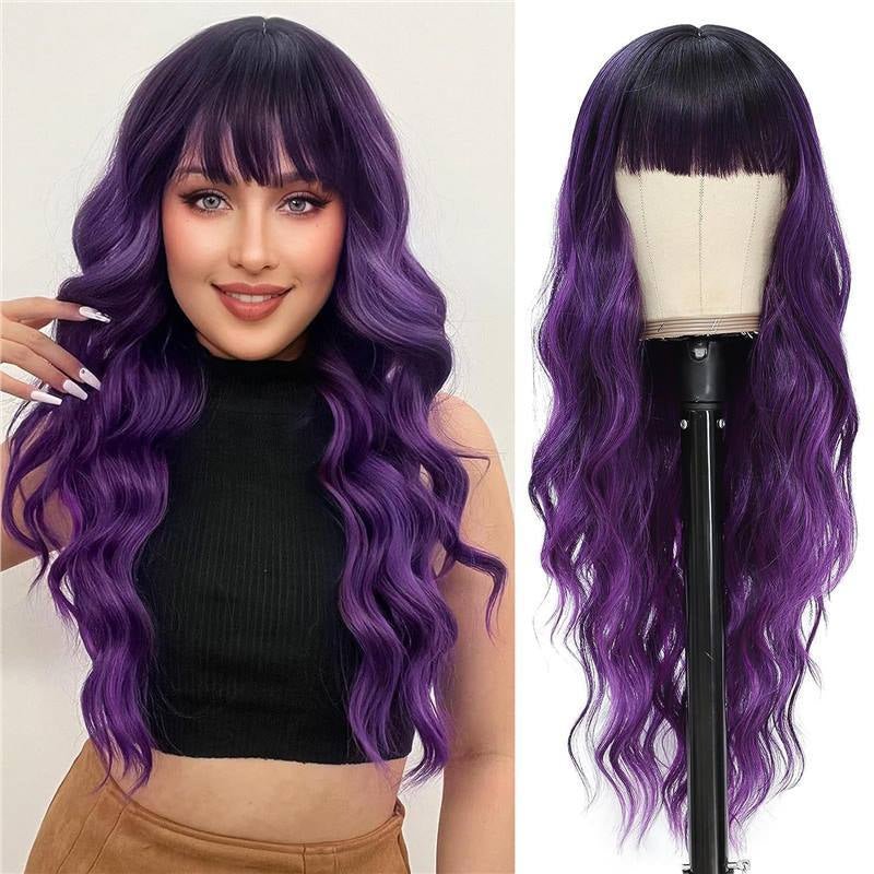 Synthetic Long Wavy Wig with Bangs - Body Wave Full Cap - WigWonders