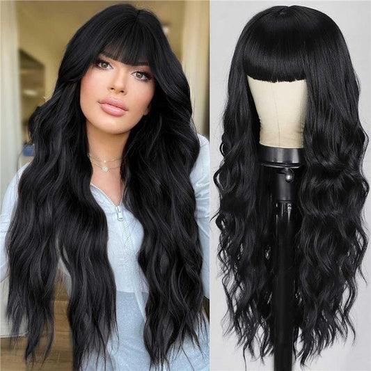Synthetic Long Wavy Wig with Bangs - Body Wave Full Cap - WigWonders