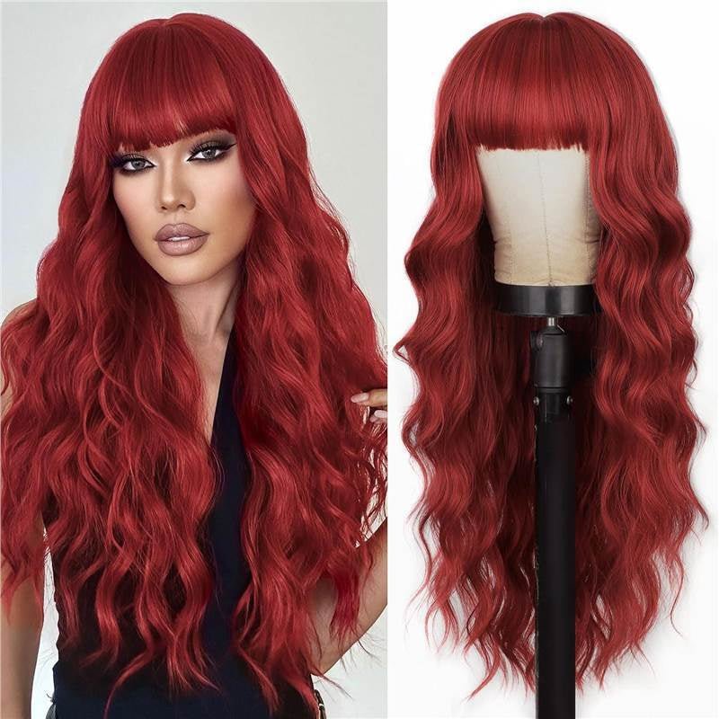 Synthetic Long Wavy Wig with Bangs - Body Wave Full Cap - WigWonders