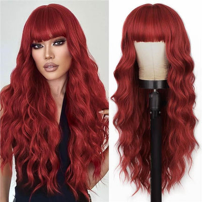 Synthetic Long Wavy Wig with Bangs - Body Wave Full Cap - WigWonders