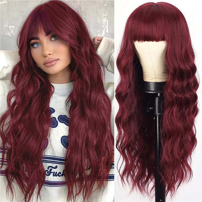 Synthetic Long Wavy Wig with Bangs - Body Wave Full Cap - WigWonders