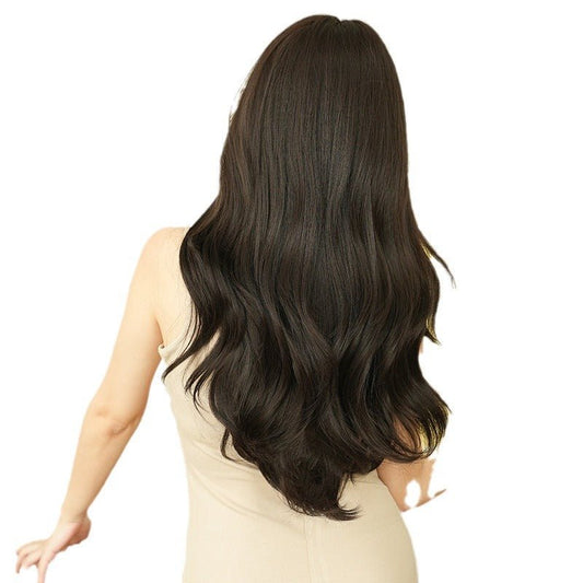 Synthetic Long Wavy Wig with Bangs Full Cap Natural Black - WigWonders