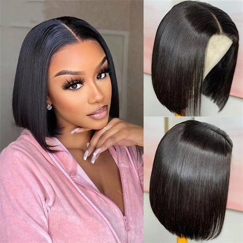 Synthetic Short Bob Wig Lace Front - Middle Part Straight Hair - WigWonders