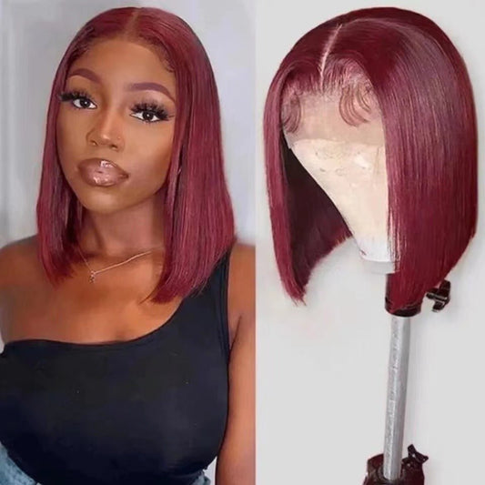 Synthetic Short Bob Wig Lace Front - Middle Part Straight Hair - WigWonders
