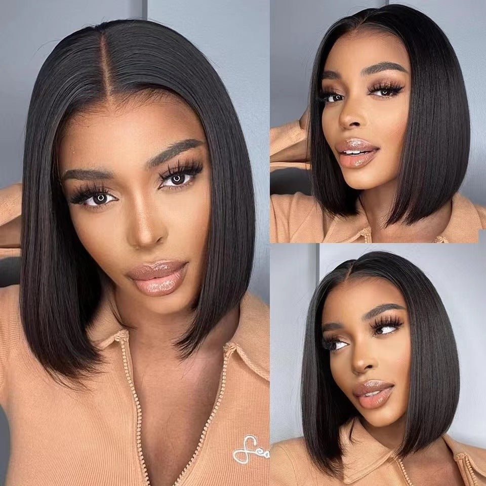 Synthetic Short Bob Wig Lace Front - Middle Part Straight Hair - WigWonders