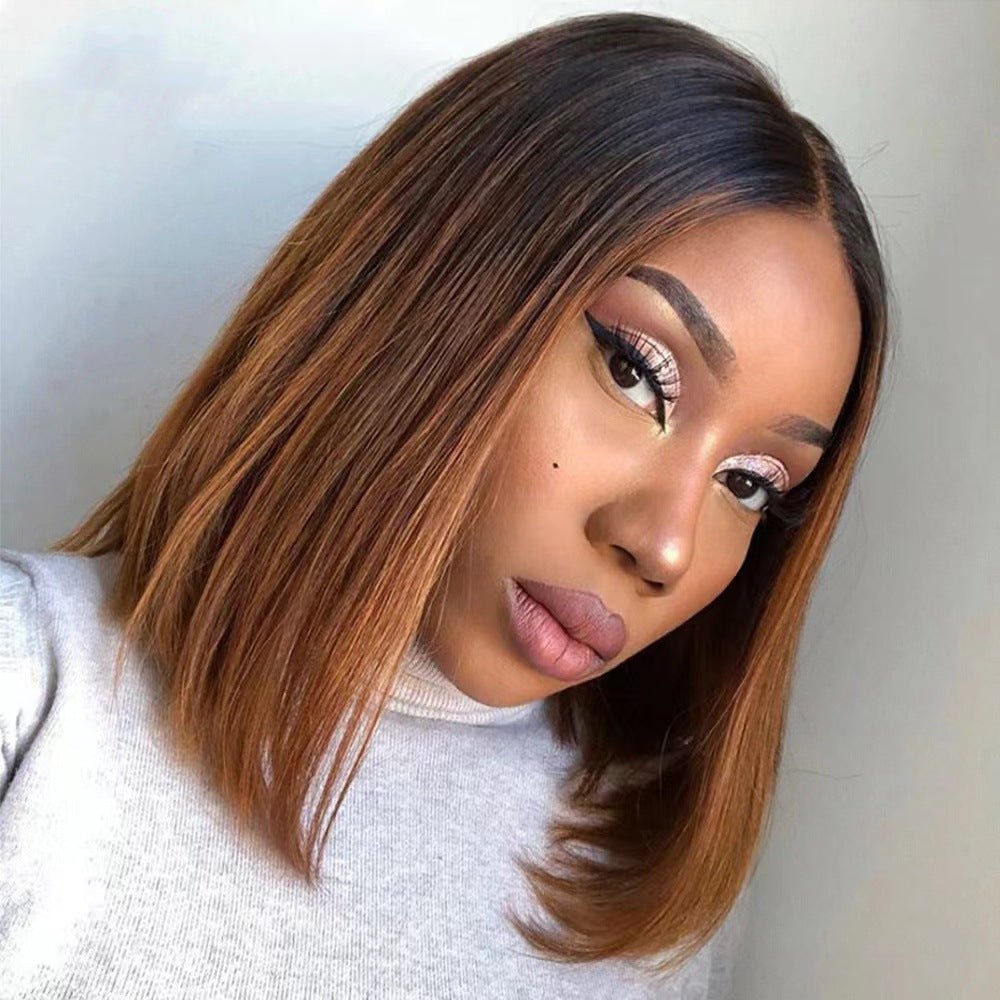 Synthetic Short Bob Wig Lace Front - Middle Part Straight Hair - WigWonders