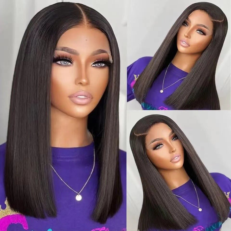 Synthetic Short Bob Wig Lace Front - Middle Part Straight Hair - WigWonders