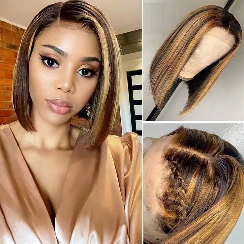 Synthetic Short Bob Wig Lace Front - Middle Part Straight Hair - WigWonders