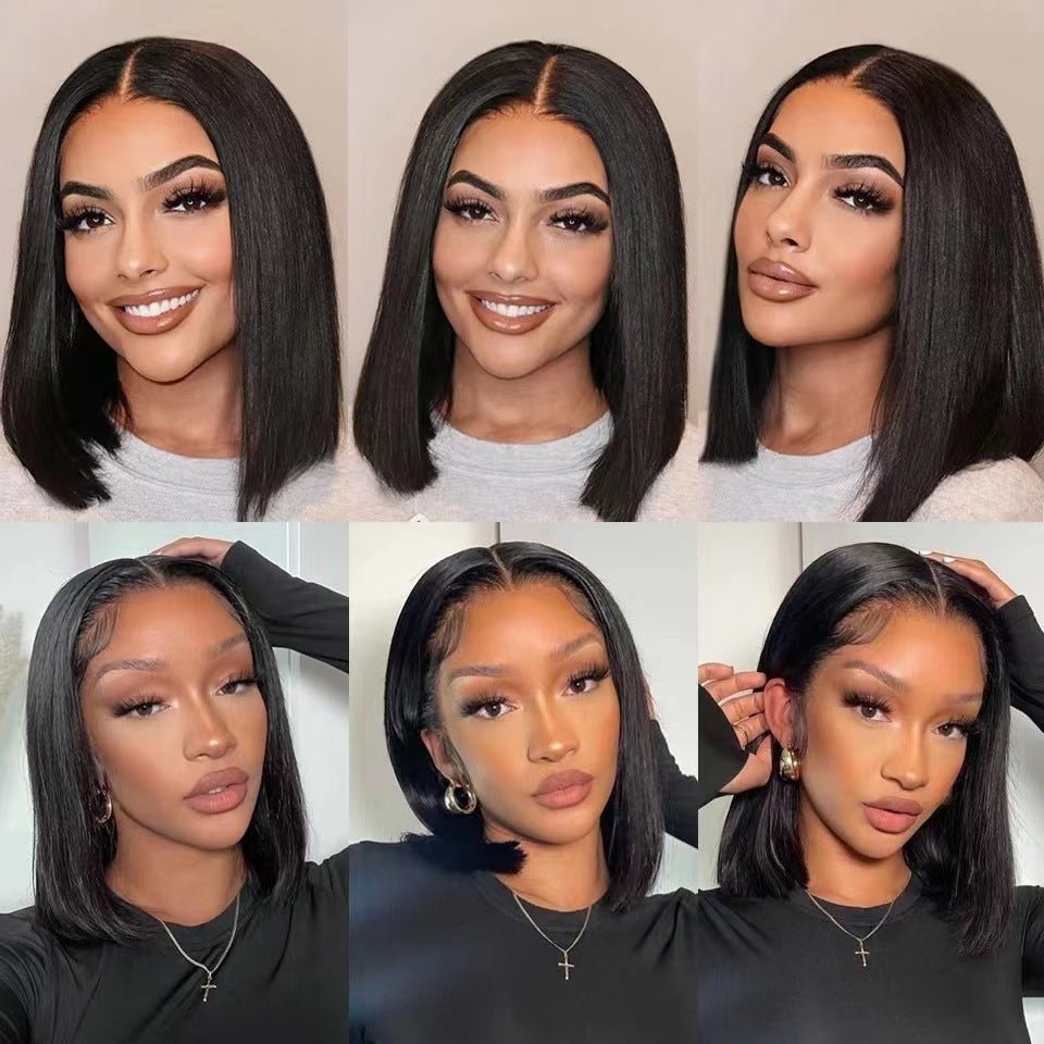 Synthetic Short Bob Wig Lace Front - Middle Part Straight Hair - WigWonders