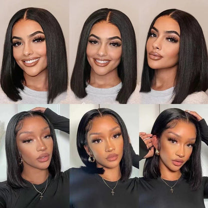 Synthetic Short Bob Wig Lace Front - Middle Part Straight Hair - WigWonders