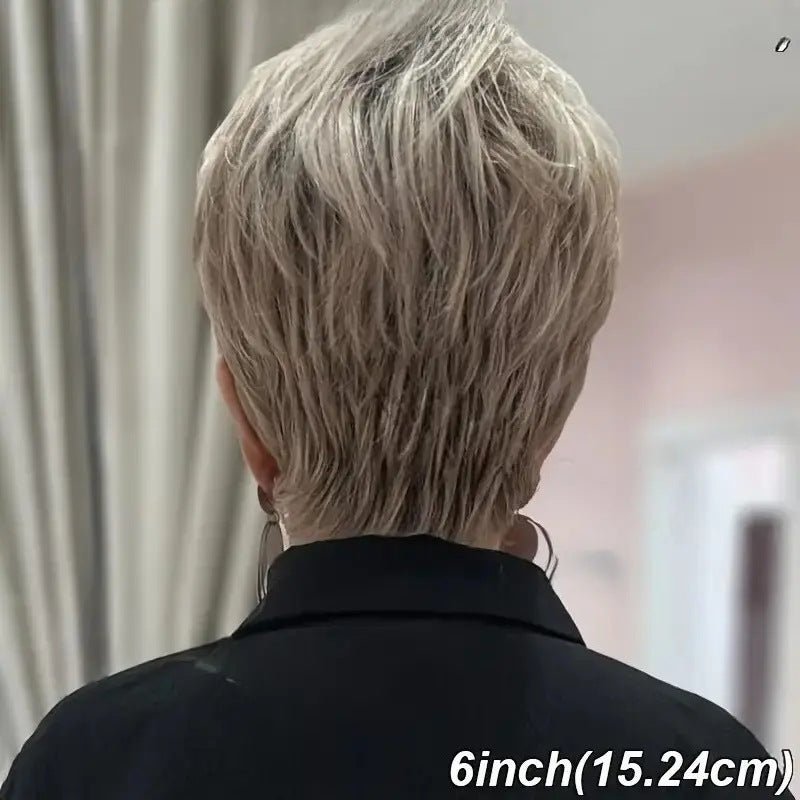 Synthetic Short Curly Pixie Wig - Grey with Side Bangs - WigWonders